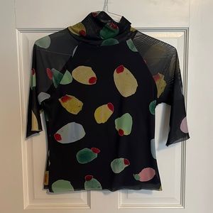 Olive mesh Rachel antonoff turtle neck top with 3/4 length sleeves